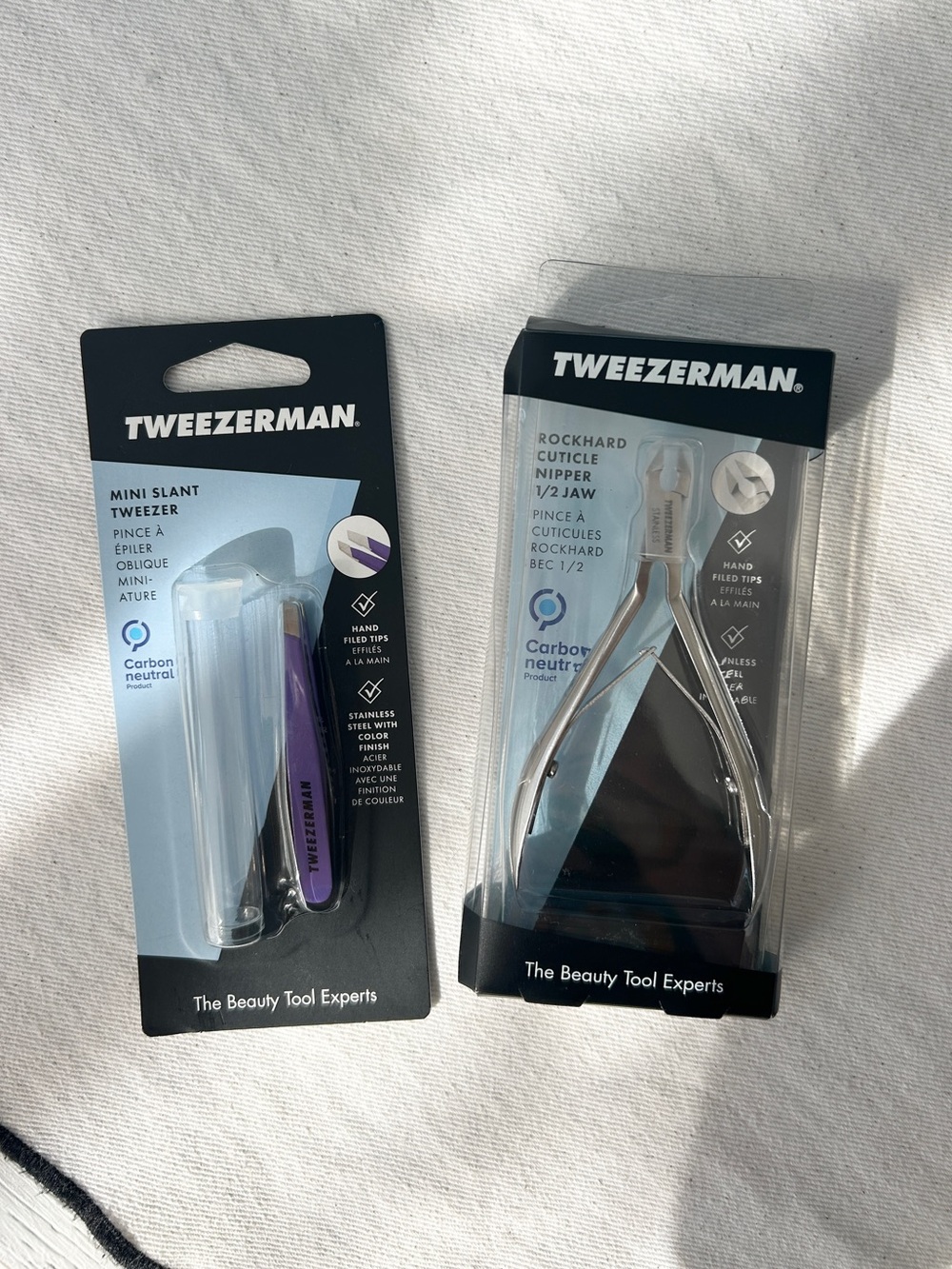 Lot of 2 Tweezerman Tools - Mini Slant Tweezers + Rockhard Cuticle Nail Nipper